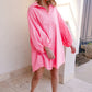 Bright Pink Balloon Sleeve Button Up Mini Shirt Dress