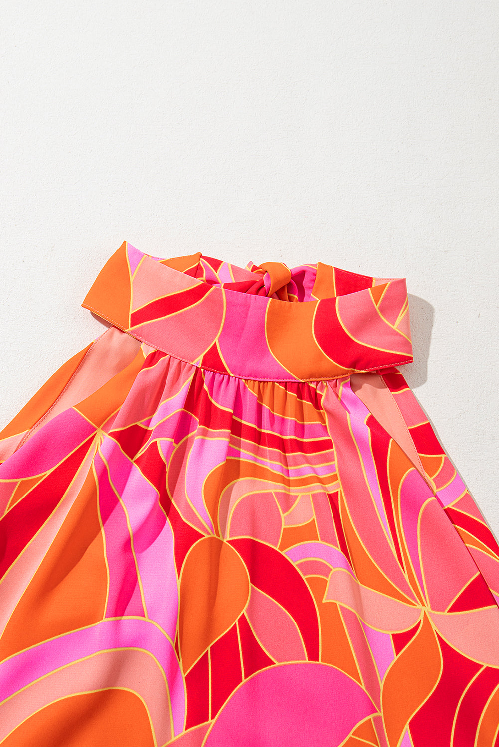 Rose Abstract Printed High Neck Knotted Nape Sleeveless Maxi Dress