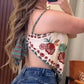 Floral Print Spaghetti Strap Bandeau Tied Detail Tank Sexy Backless Vacation Top