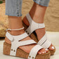 Beige Cut Out Suede Velcro Wedge Sandals