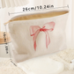 Light Pink Bowknot Pattern Print Corduroy Zipper Large Cosmetic Bag