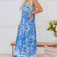 Blue Paisley V Neck Crisscross Backless Maxi Dress