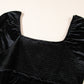 Black Velvet Flounce Sleeve Shirred Bodice Plus Babydoll Dress