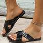 Black Criss Cross Rhinestone Buckle Decor Square Toe Slippers
