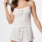 2 Piece Floral Cherry Print Frill Hem Cami Top Tied Detail Shorts Sleepwear Pajamas Set