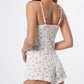 2 Piece Floral Cherry Print Frill Hem Cami Top Tied Detail Shorts Sleepwear Pajamas Set