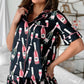 Black Champagne Print Silky Short Sleeve Pajamas Set