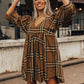 Brown Plaid Pattern Empire Waist Babydoll Dress