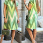 Chevron Print Colorblock Pocket Design Casual Dress