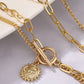 Gold Plated Vintage Carved Coin Pendant Chain Necklace