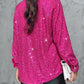 Allover Sequin Button down Long Sleeve Shirt Top