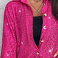 Allover Sequin Button down Long Sleeve Shirt Top