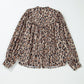 Light French Beige Oversized Leopard Print Balloon Sleeve Casual Shirt