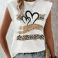 Leopard Print Heart Pattern Cap Sleeve T Shirt Casual Loose Fit Tank Top