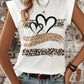 Leopard Print Heart Pattern Cap Sleeve T Shirt Casual Loose Fit Tank Top