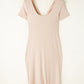 Beige V Neck Ruched Button Front French T-shirt Dress