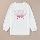 White MAMA Bowknot Embroidered Ribbed Pullover Sweatshirt