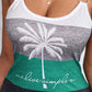 Live Simple Coconut Tree Print Colorblock Casual Dress