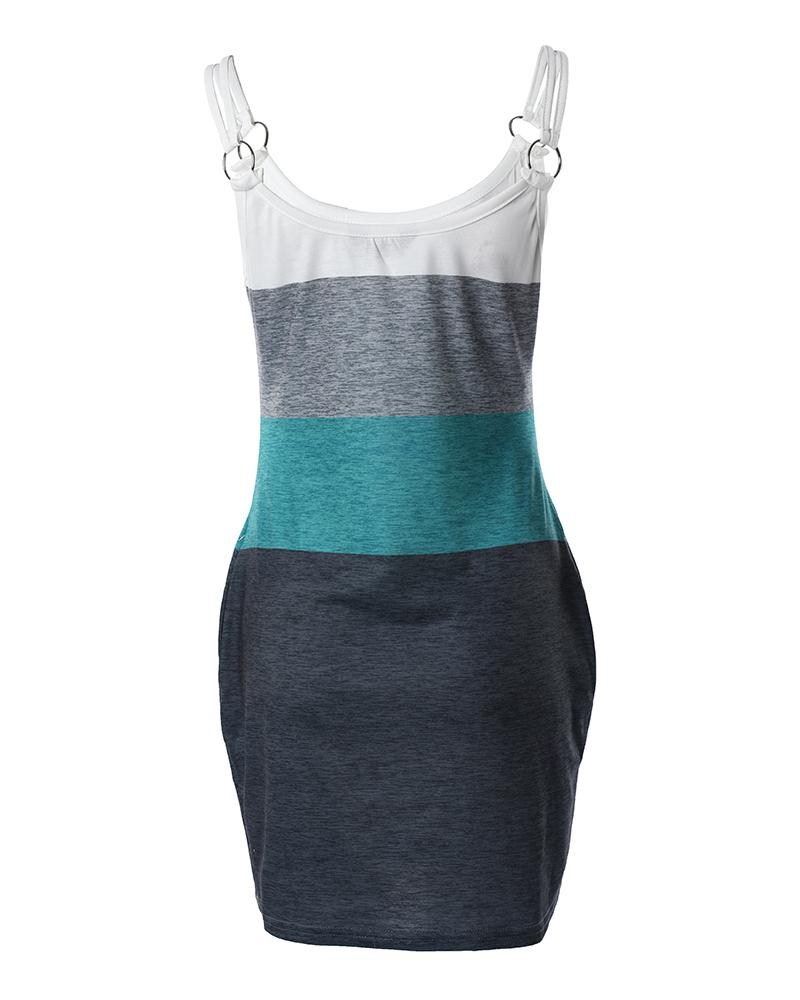 Live Simple Coconut Tree Print Colorblock Casual Dress