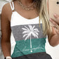 Live Simple Coconut Tree Print Colorblock Casual Dress