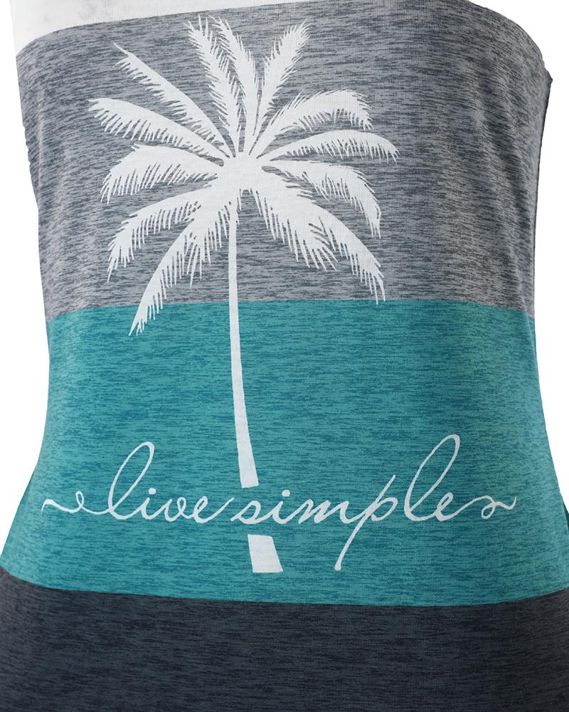 Live Simple Coconut Tree Print Colorblock Casual Dress