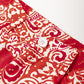 Red Paisley Printed Buttoned High Waist Straight Leg Pants