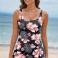Black Floral Print Twisted Hollowed Back Swim Dress