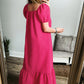 Rose Ginham Check Bubble Sleeve Ruffled Maxi Dress