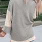 Khaki Textured Colorblock Collared Henley Top