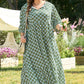 Green Geometric Floral Print Half Sleeve Plus Size Maxi Dress