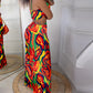 Multi color Abstract Print Hollow Out Maxi Dress