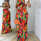 Multi color Abstract Print Hollow Out Maxi Dress