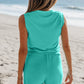 Mint Green Ribbed Button V Neck Tank Top and Shorts Set
