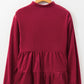 Burgundy Corduroy Ruffle Tiered Buttoned O Neck Shirt