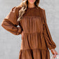 Chestnut Floral Lace Crochet Tiered Ruffled Mini Dress