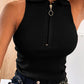 Sleeveless Polo Neck Metal Zipper Front Tank Casual Slim Fit Knit Top