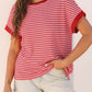 Pink Stripe Knitted Round Neck T Shirt