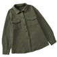 Green Retro Quilted Flap Pocket Button Shacket