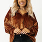 Chestnut Plus Size Velvet Chest Pocket Drop Shoulder Shirt