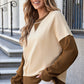 Apricot Color Block Thumbhole Sleeve Drop Shoulder Sweatshirt