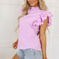 Bright Pink Solid Color Scalloped Ruffle Sleeve Top