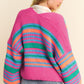 Rose Stripe Colorful Puff Sleeve Drop Shoulder Loose Cardigan
