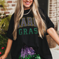 Black Rhinestone Mardi Gras Letter Graphic Oversized T Shirt