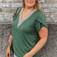 Blackish Green Plus Size Embroidery V Neck Draped Sleeve Blouse