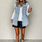 Beau Blue Denim Flap Pocket Curved Hem Shirt Vest