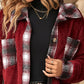 Plaid Print Pocket Design Long Sleeve Buttoned Teddy Coat Outfit