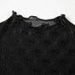 Black Bowknot Sheer Mesh Mock Neck Lettuce Trim Short Sleeve Top