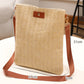 Oatmeal Straw Woven Single Button Crossbody Bag