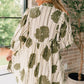Guacamole Green Floral Striped Print Contrast Piping Puff Sleeve Dress
