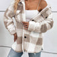 Plaid Pattern Turn down Collar Button Front Teddy Coat